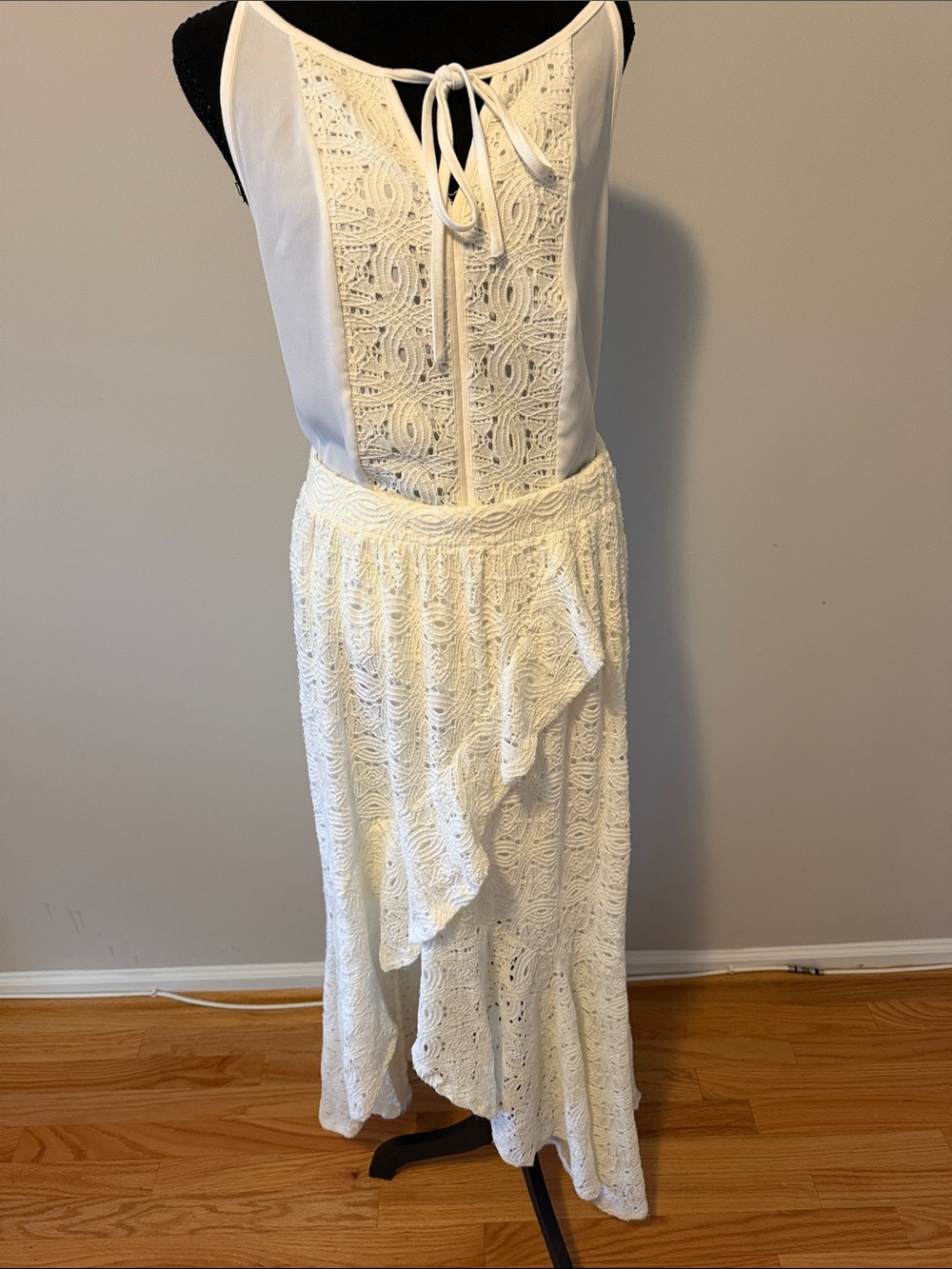 White Lace Maxi Dress with Crochet Detail